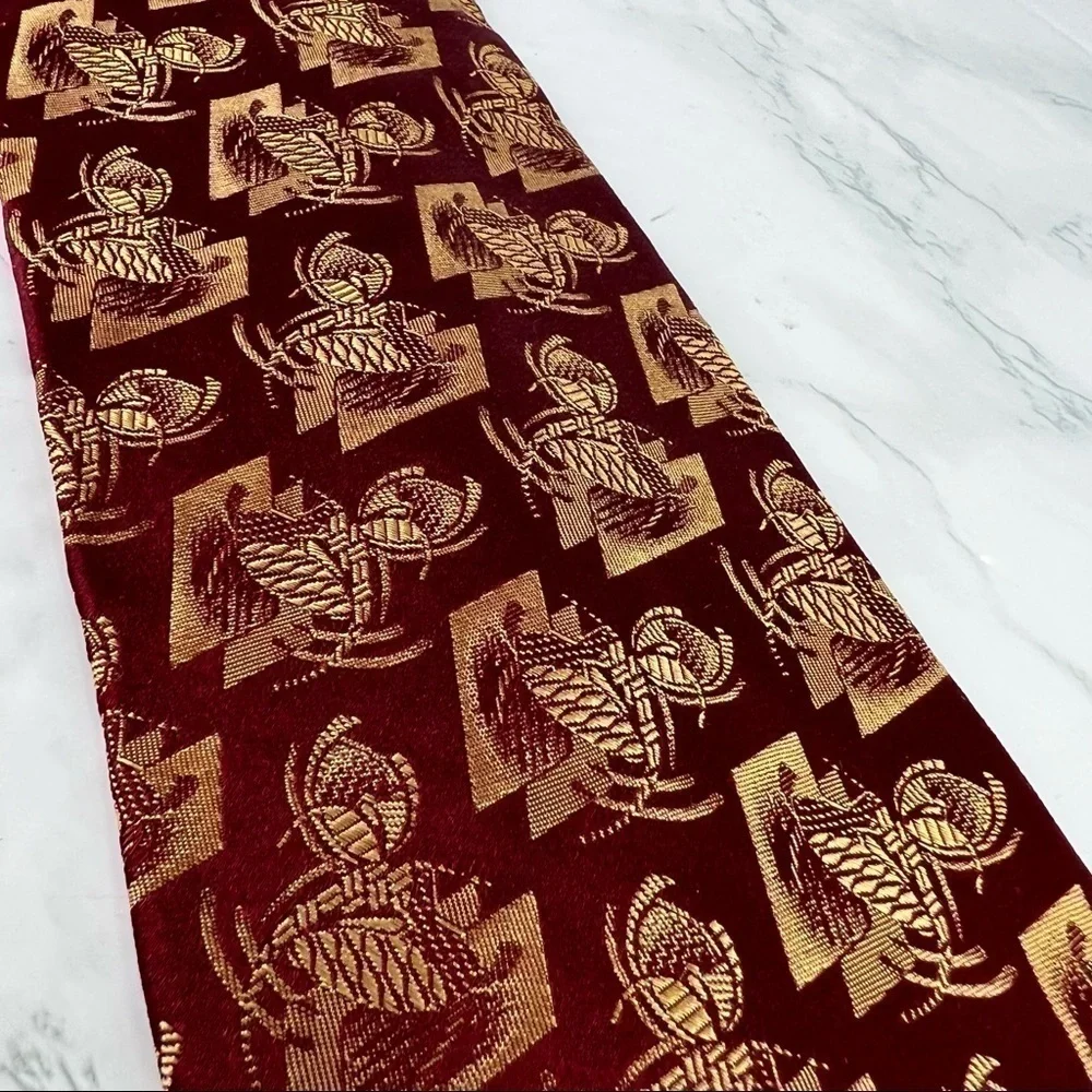 Audrey Buckner Mens Necktie Tie Burgundy Red Gold 100% European Silk Made In USA